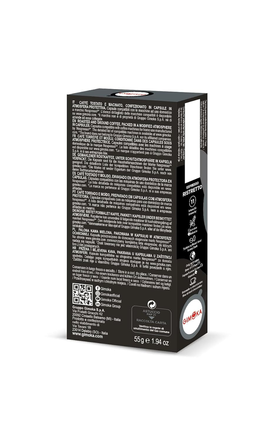 Gimoka Kaffeekapseln Espresso Ristretto, Intensität 11/13-100 Kapsel aus Aluminium - Kompatybilny z Nespresso* Haushalts-Espressomaschinen - 100 Stück (10 x 10 Getränke) - Hergestellt in Italy