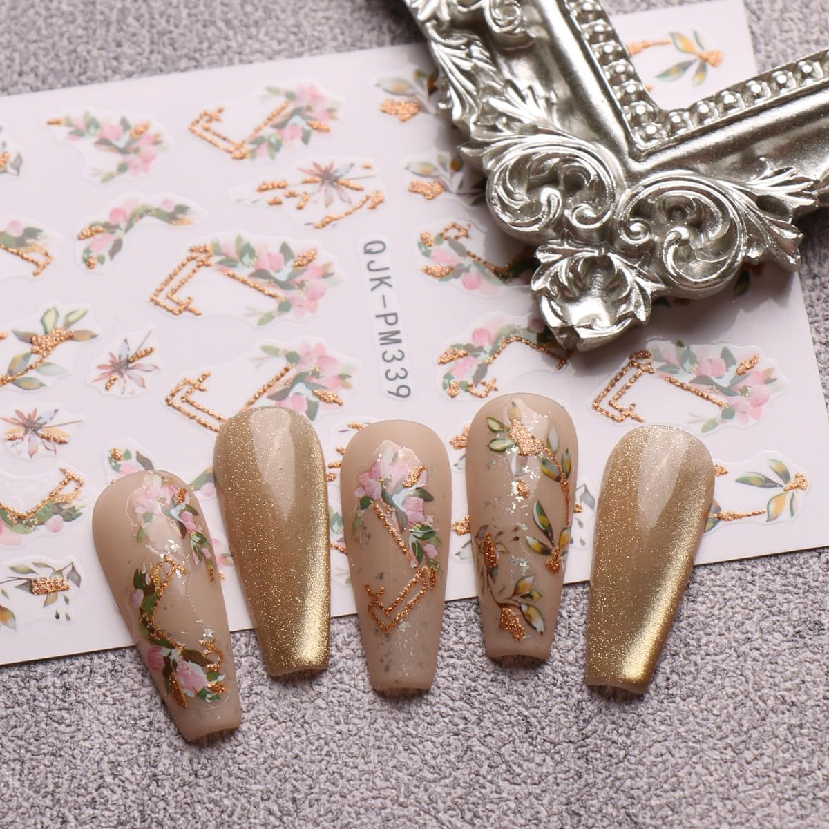 JMEOWIO Nagelsticker Blumen Glitzer 9 Blatt Nail Art Naklejka Selbstklebend Nagelaufkleber Frühling Sommer Blumen Dekoration Nageldesign Zubehör