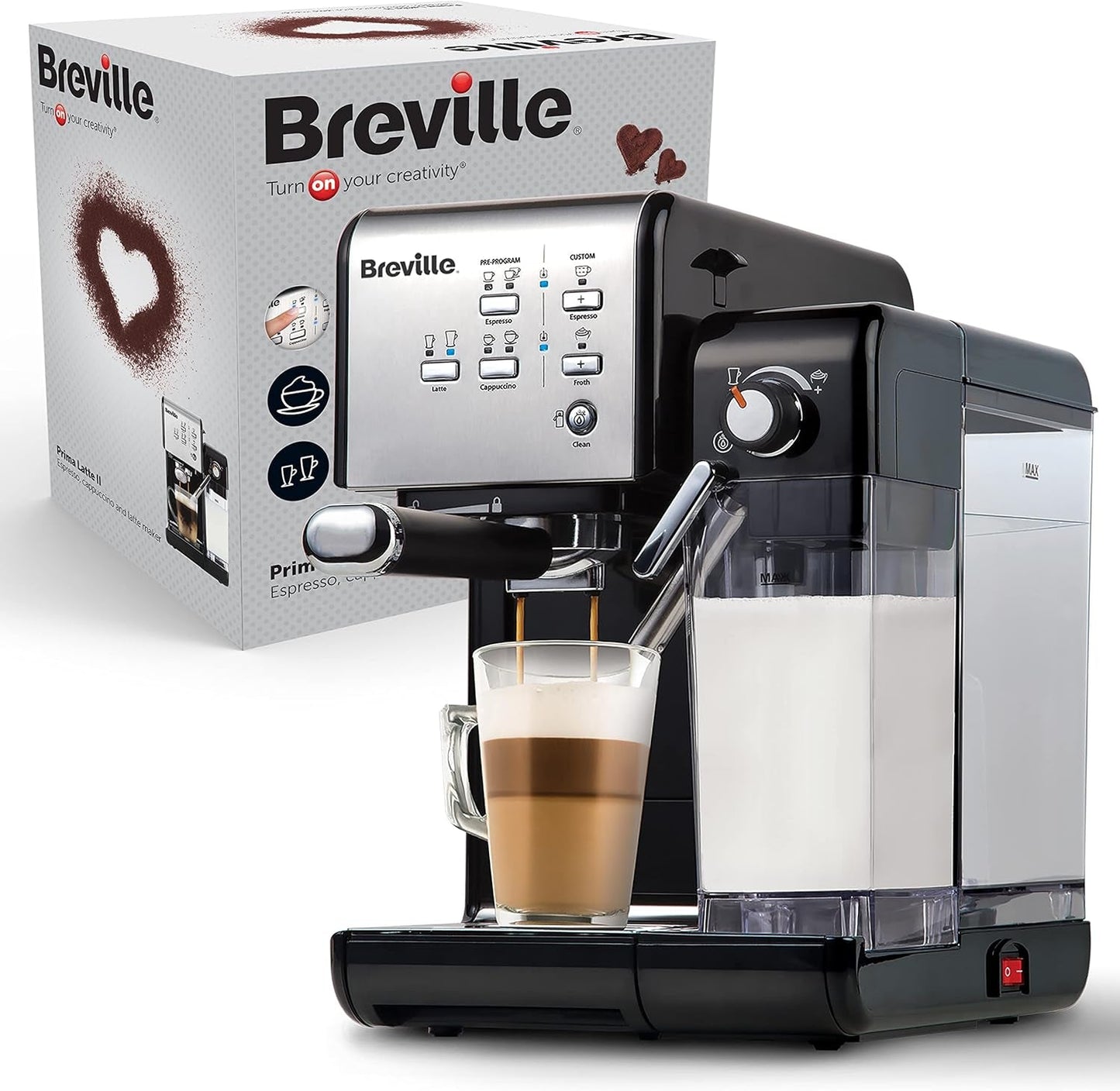 Espresso Breville Prima Latte II | Ekspres do latte i cappuccino | Profesjonalna pompka z 15 barami i spieniaczem do mleka | Srebrny [VCF108X]