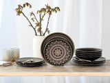 CreaTable, 23588, seria MANDALA GOLD - czarna, 12-częściowy zestaw naczyń obiadowych, zestaw talerzy porcelanowych, można myć w zmywarce i używać w kuchence mikrofalowej, jakość produkcji