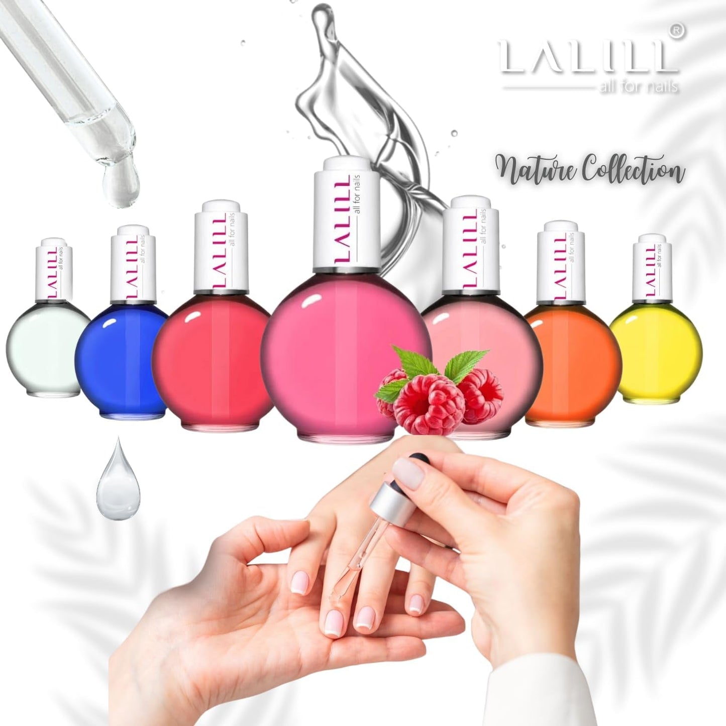LALIILL Oliwka do skórek paznokci 75 ml - Himbeere Nagelpflegeöl - Nagelöl Pflege Für Nägel Nagelhaut - SPA Maniküre Naildesign Hände - Wegańskie - Z pipetą