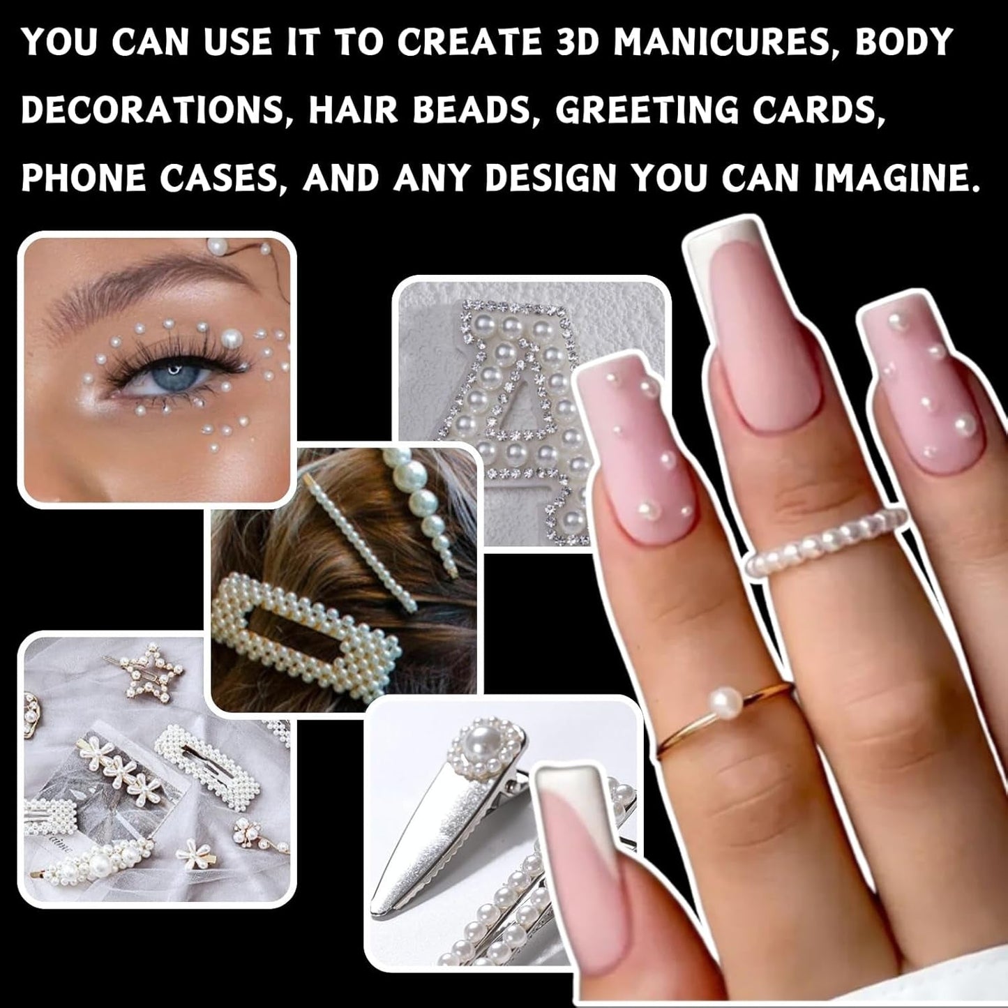 12 Größen Nail Art Perlen, Flache Perlen, Nail Art Accessoires, Halbkreis Nagelperlen, Weiße Nail Charms Und Glitzersteine ​​​​Nägel Für Nail Art Design, DIY Basteln, Alltag, Hochzeit (2 pudełka)