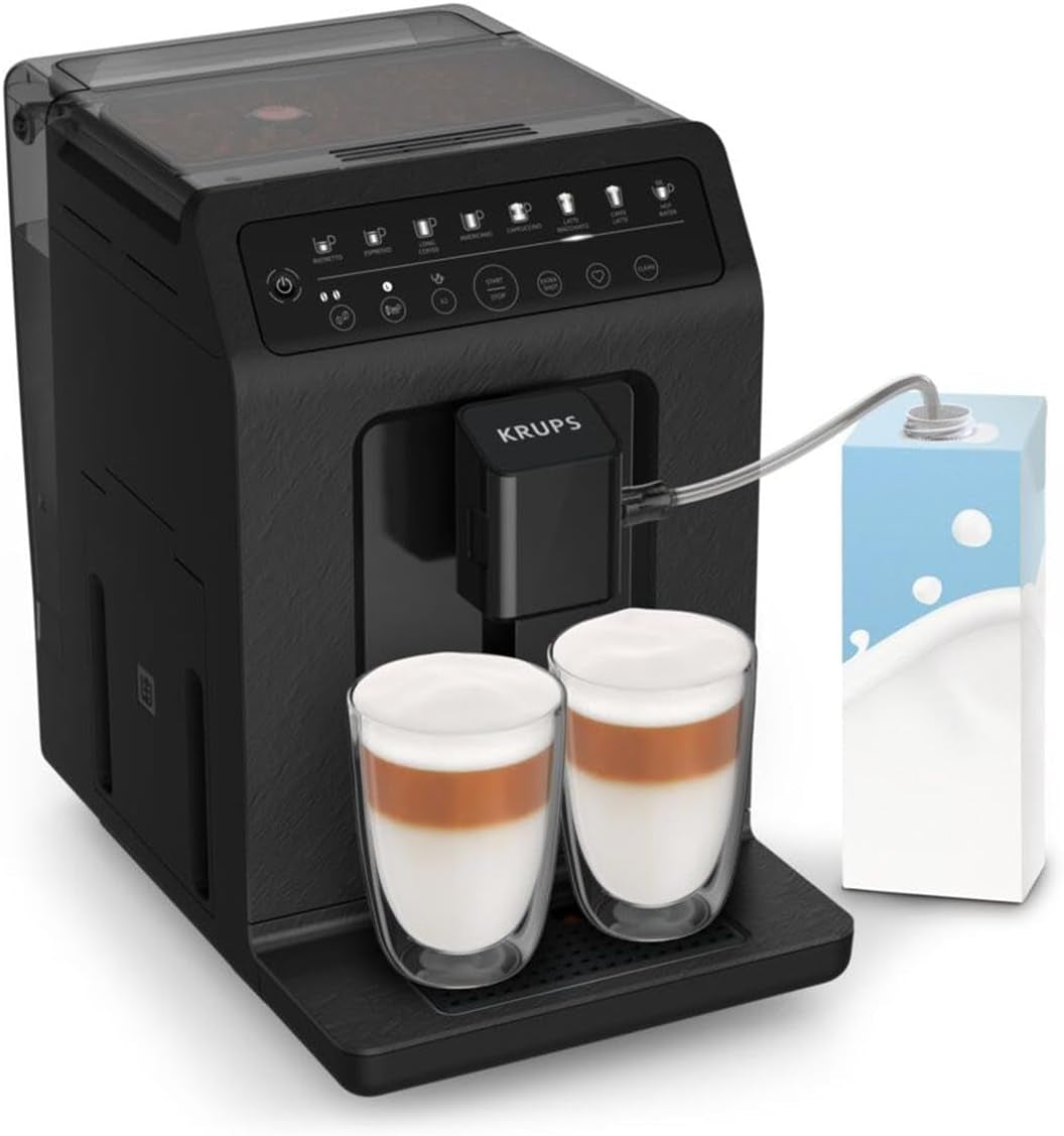 Krups EA897B Evidence Automatyczny ekspres do kawy ECOdesign, automatyczna funkcja espresso i cappuccino, technologia Quattro Force, kubki do mleka uruchamiane jednym dotknięciem, 8 ustawień wstępnych, system mleka, 1450W