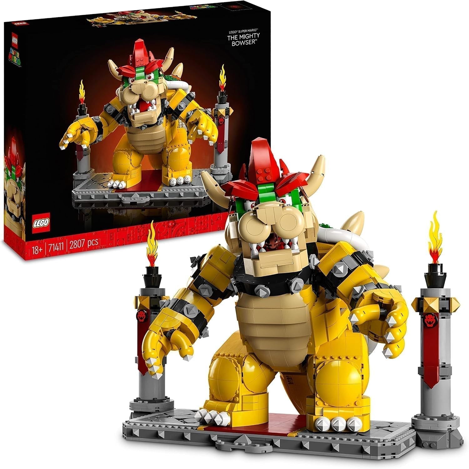 LEGO Super Mario The Mighty Bowser Zestaw modeli 3D Duży kolekcjonerski zestaw ruchomych figurek Zawierający platformę do pojedynków Pomysł na prezent dla fanów Wystrój pokoju ekspozycyjnego 71411 Zestawy do budowania Besuche den LEGO-Store Singur