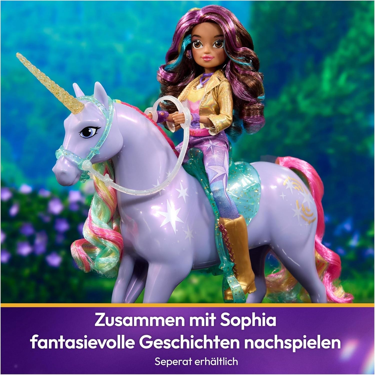 Wildstar Unicorn od Unicorn Academy - oryginalny jednorożec Sophia o wysokości 28 cm z serii Netflix z prawdziwą grzywą i ogonem, zdejmowaną uzdą, siodłem i szczotką, dla dzieci w wieku od 4 lat