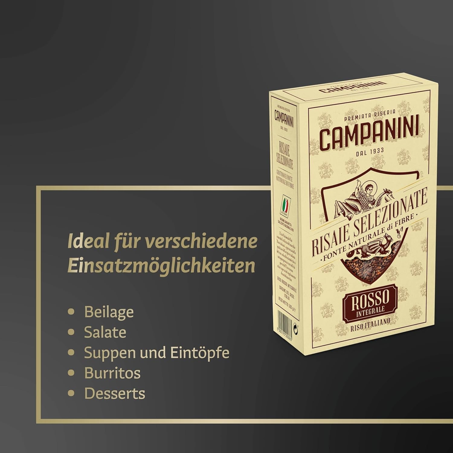 RISO ROSSO INTEGRALE Ryż czerwony z pełnymi ziarnami RISERA CAMPANINI 500g z Włoch