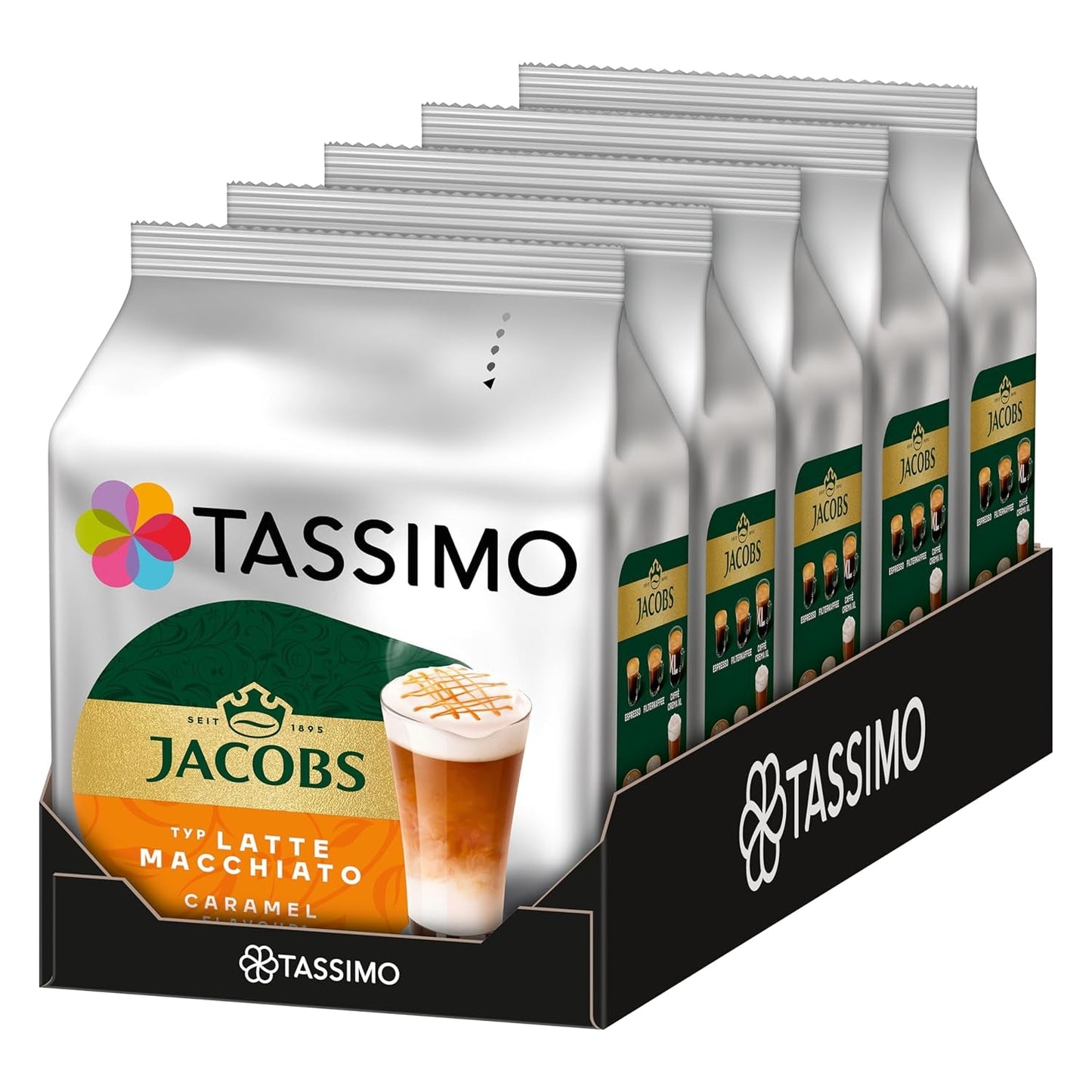 Tassimo Kapseln Jacobs Typ Latte Macchiato Caramel, 5 x 8 podkładek, 40 Kaffeekapseln