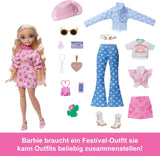 Zestaw Barbie Dream Besties Festival z lalką Barbie Malibu z długimi blond włosami do stylizacji oraz ponad 10 zdejmowanymi ubraniami i akcesoriami, JGH87