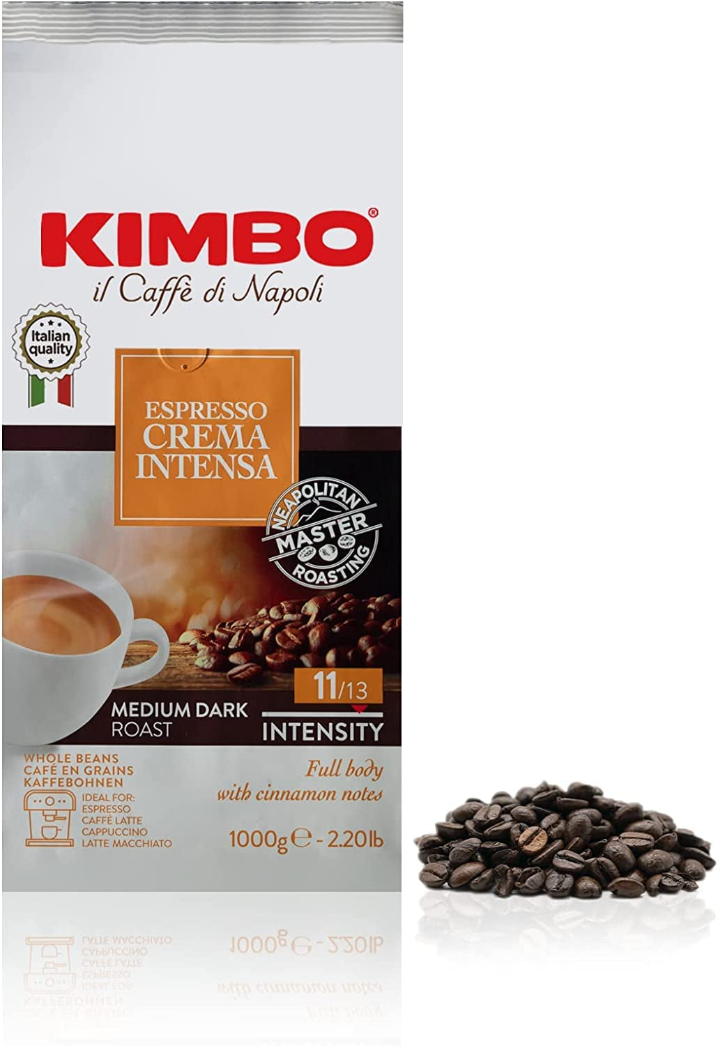 3x Kawa ziarnista Espresso Intensywna śmietanka, Średnio ciemne palenie, Całe ziarna kawy, Torba 1 kg, Kawa z Neapolu