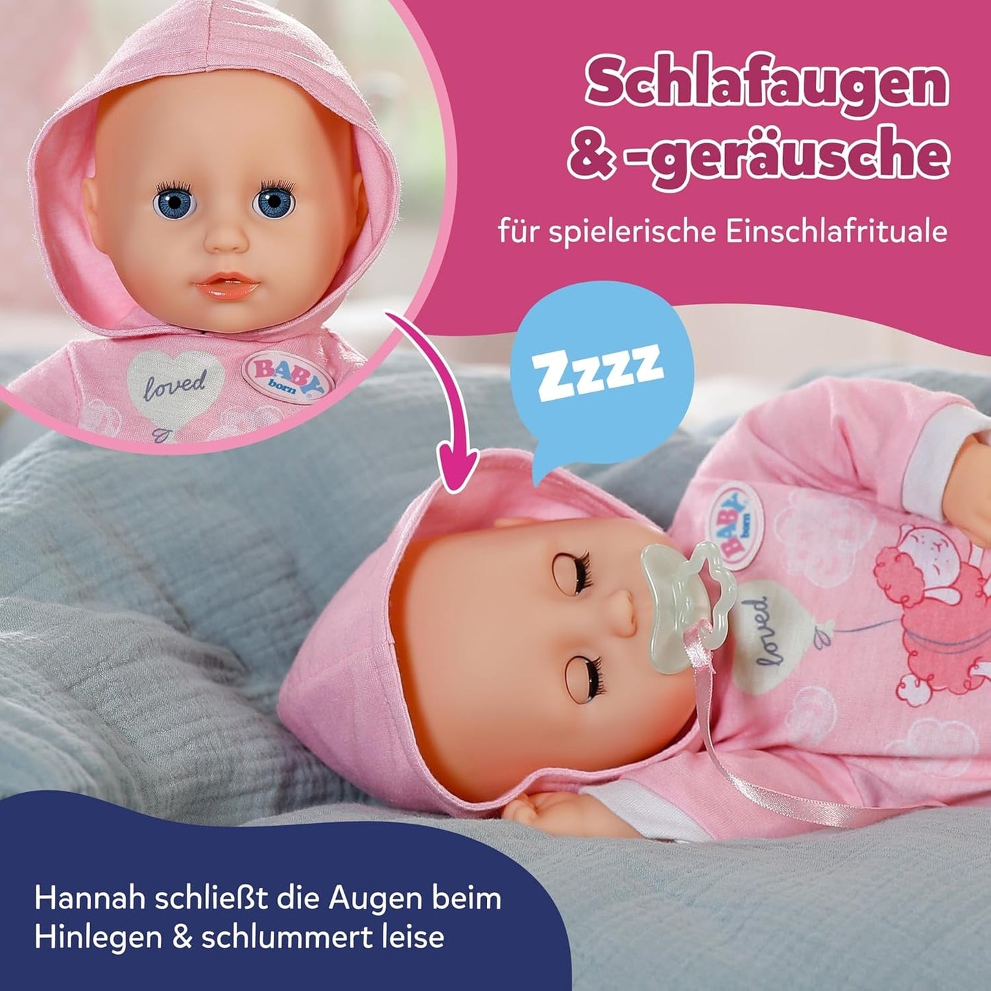 BABY Born Hannah Play with Me - Lalka Baby z 5 funkcjami - Korpus z miękkiego materiału wraz z akcesoriami - Lalka 36 cm - Zasilanie bateryjne - Odpowiednie dla dzieci od 1 roku