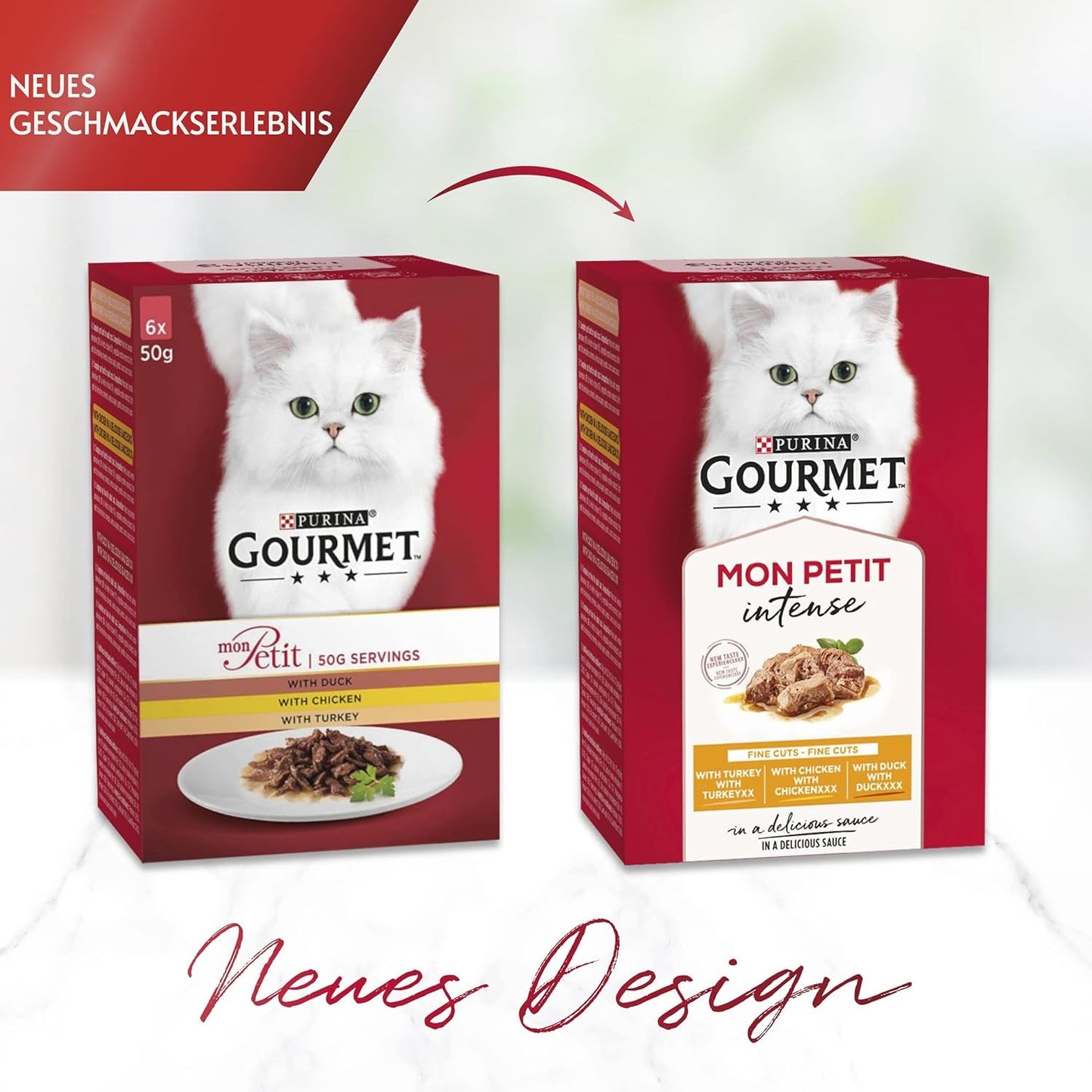 Gourmet Mon Petit Intensywna mokra karma dla kotów, odmiana dla drobiu, opakowanie 8 sztuk (8 x 6 saszetek po 50 g każda)