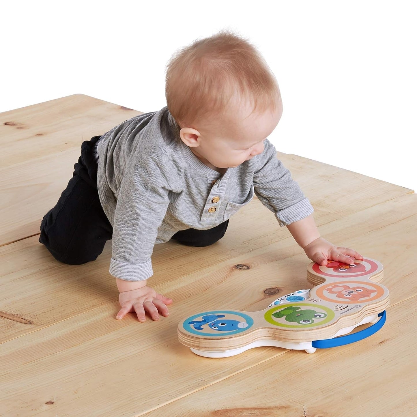 Zabawka muzyczna Baby Einstein Magic Touch z drewnianym bębnem od 6 miesięcy i więcej oraz muzyczny wobler Hape Penguin, kolorowa chwiejąca się melodia, zabawka Roly-Poly od 6 miesięcy i więcej Bebe Toys Naty Shop