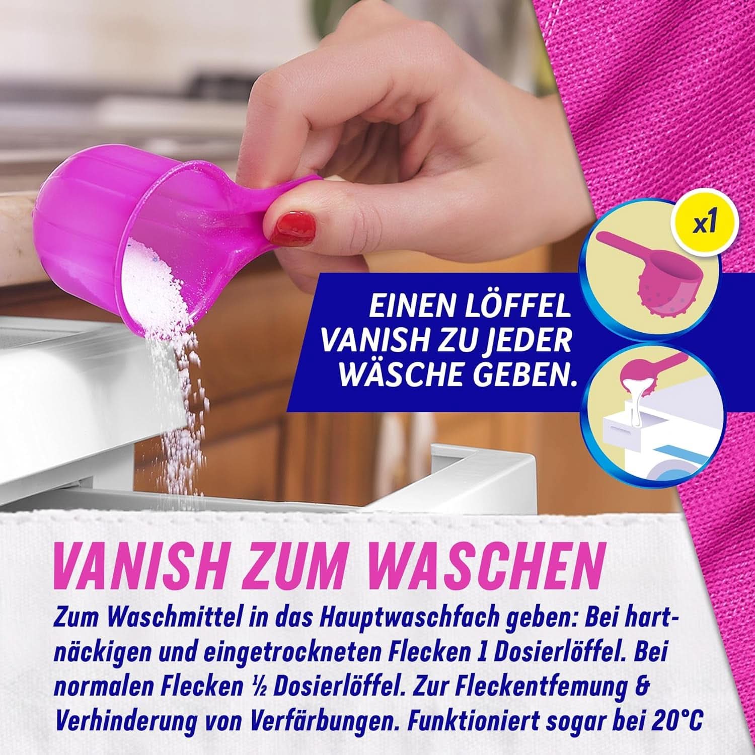 Vanish Oxi Action Powder Pink - 1.125 Kg - bezchlorowy proszek do usuwania plam i ulepszania prania - do prania kolorowego Proszki do prania Naty Shop