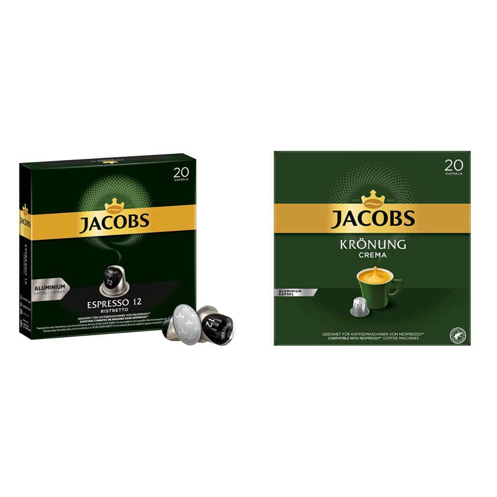 Kaffeekapseln Espresso Ristretto, Intensität 12 von 12 i Kaffeekapseln Krönung Crema, 200 Kapseln kompatybilnych z Nespresso, opakowanie 10er, 10 x 20 Getränke, 1040 g