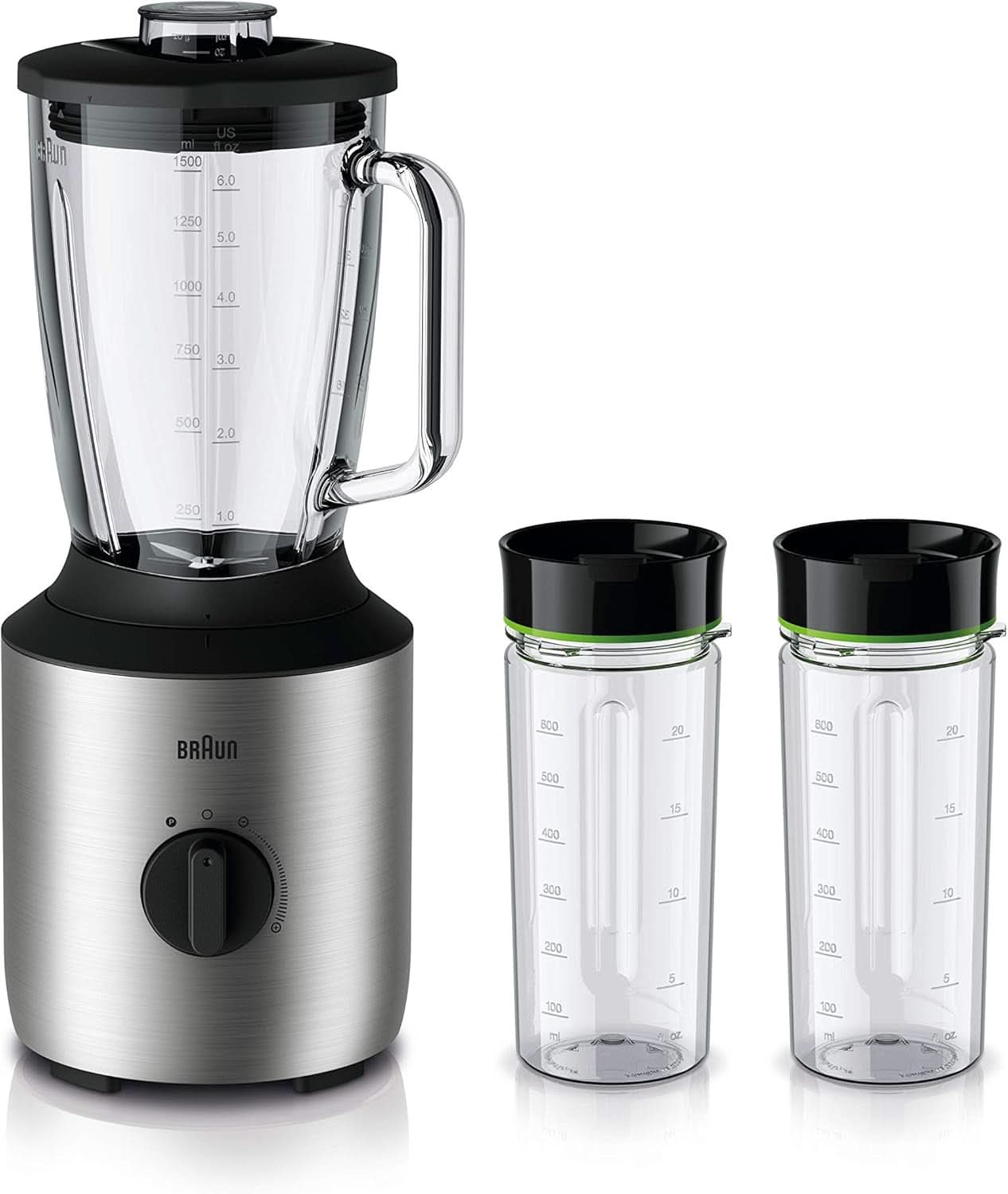 Mikser stojący Braun Powerblend 3 JB 3150 BK - 1,5 l Glas-Mixaufsatz, Küchenhelfer Zum Zerkleinern, Pürieren & Mixen, 800 W, Schwarz Kitchen Naty Shop Edelstahl/Schwarz Single