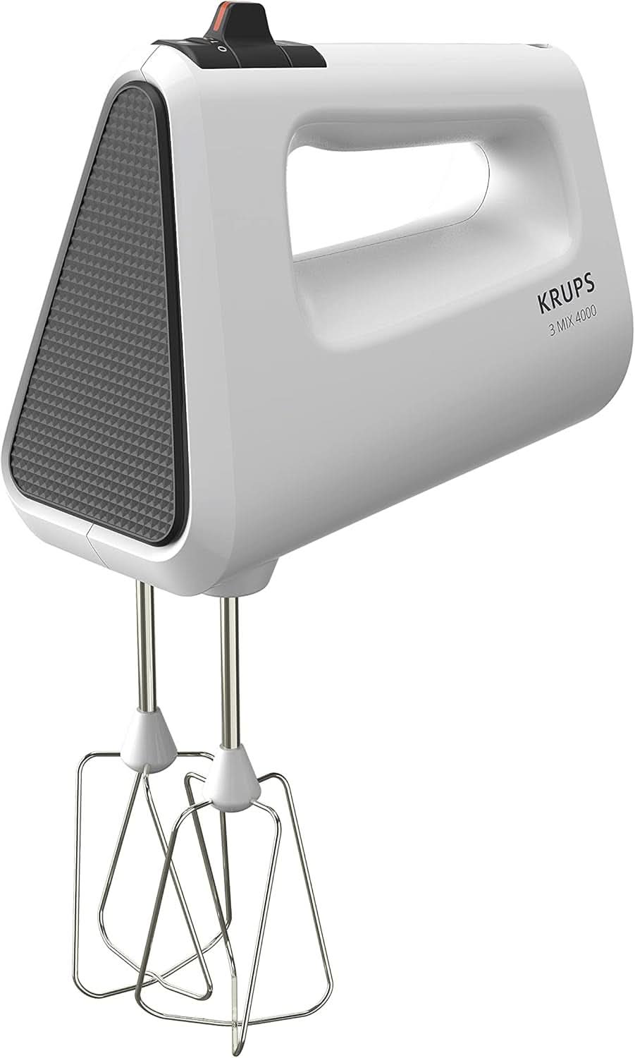Krups GN4001 3 Mix 4000 Mikser ręczny | 450 W | Solidna konstrukcja | Sterownik zmiennej prędkości | Funkcja Turbo-Und Auswurf | Zawiera 2 Rührbesen i 2 Knethaken | Weiß/Grau Kitchen Naty Shop