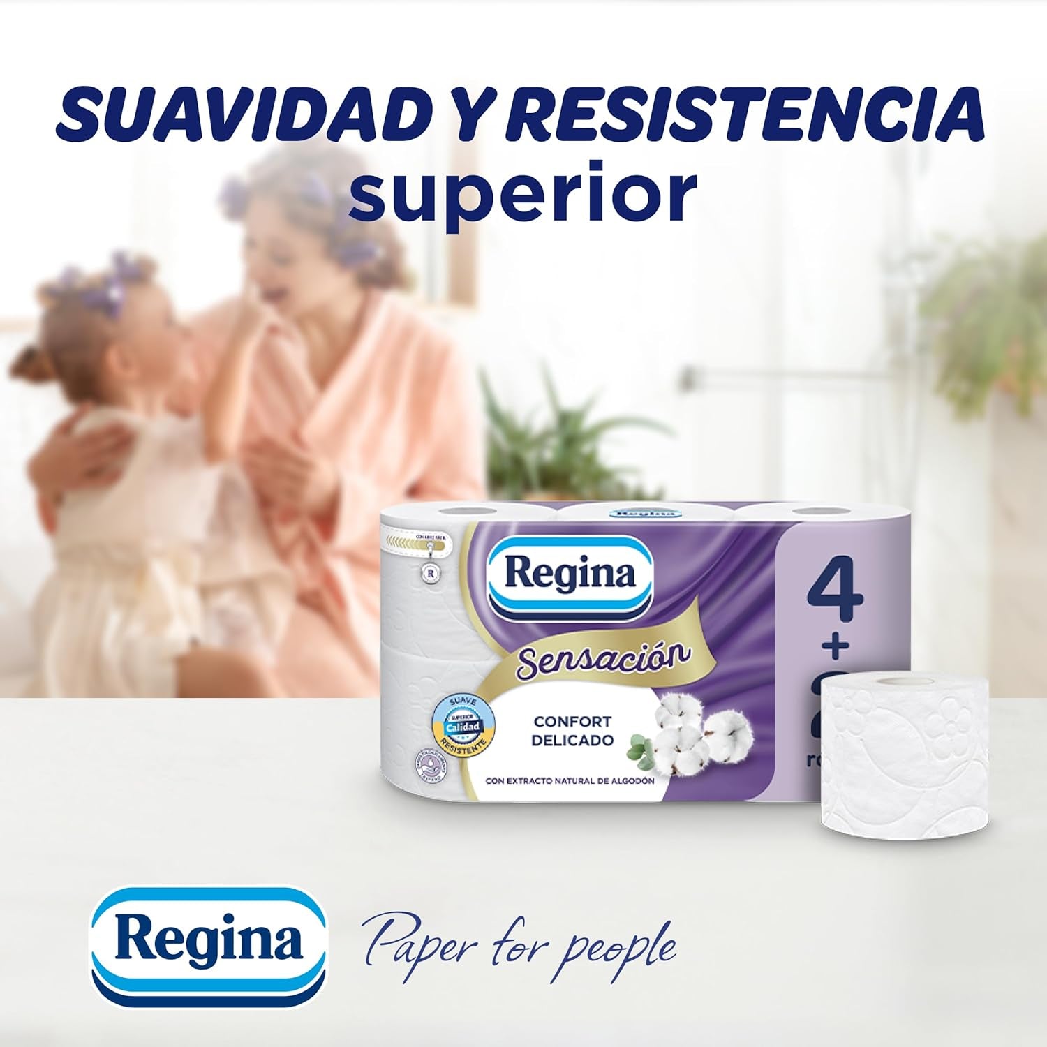 Regina Feeling - 42 rolki papieru toaletowego, 175 arkuszy z trzema warstwami, naturalny ekstrakt z bawełny i delikatny zapach, opakowanie plastikowe w 60% z recyklingu, papier w 100% z certyfikatem Fsc