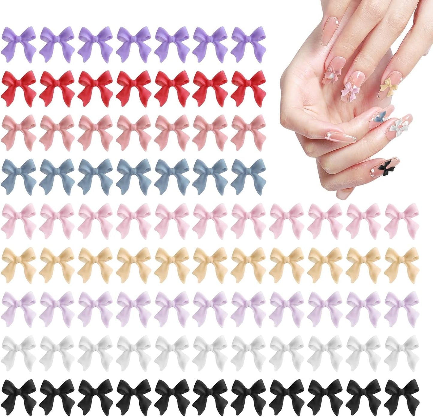 100 zestawów ozdób do paznokci Stück 3D Schleifen Nagelanhänger Nagelkunst Dekorationen Schleife Für Acrylnägel, Süße Kawaii-Schleifenanhänger, Hübsche Nagel-Schleifenanhänger-Dekoration