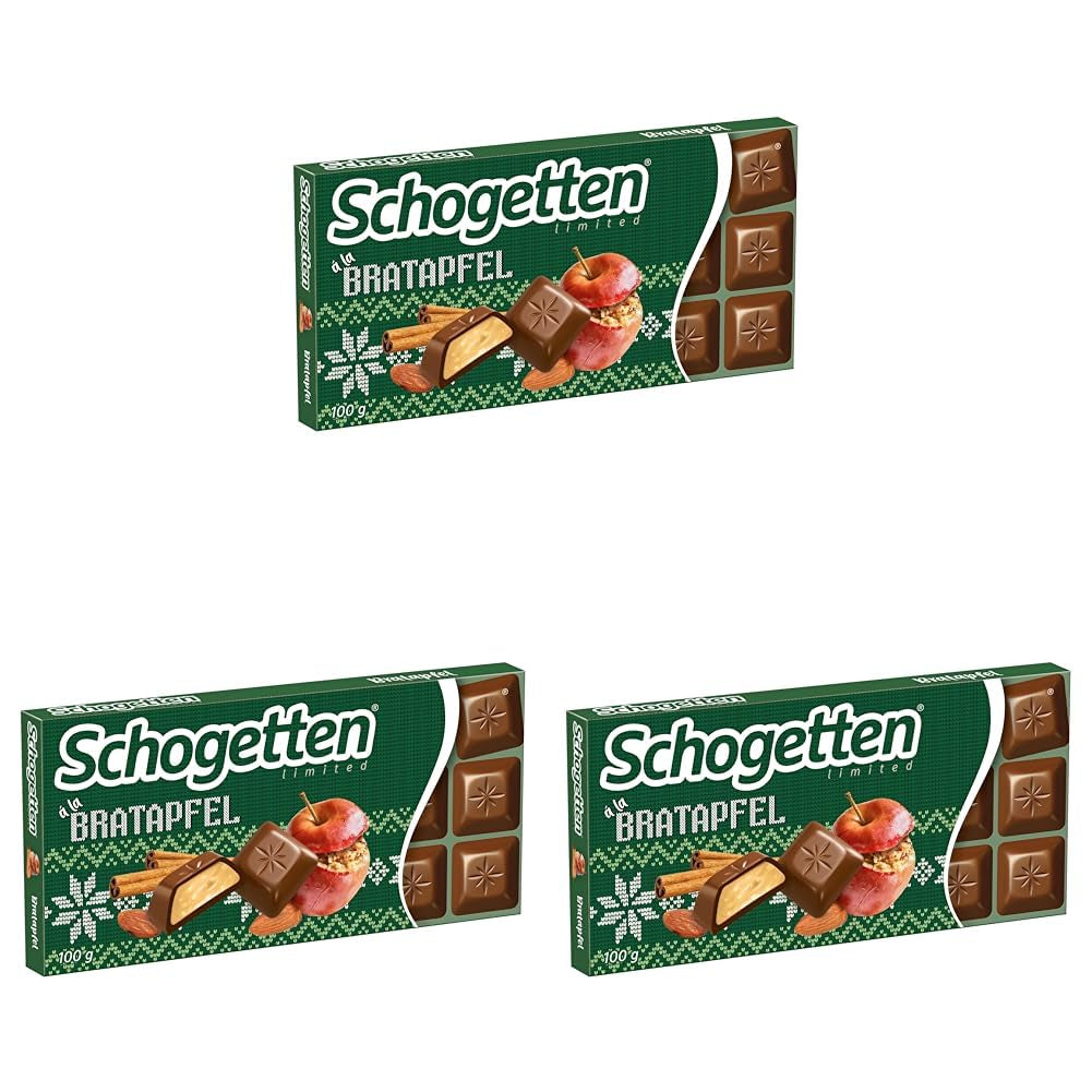 Schogetten Edycja zimowa z dojrzałymi jabłkami I Tabliczka czekolady 100g I z mleczną czekoladą i w wygodnych pojedynczych kawałkach
