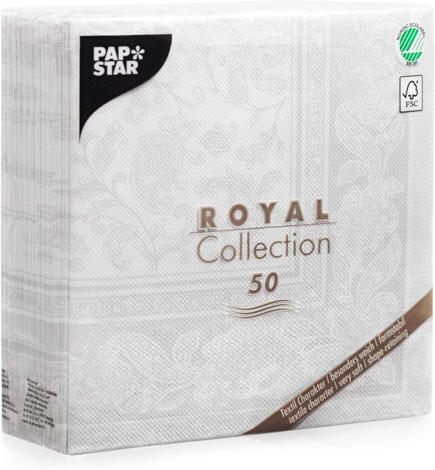 Papstar 11682 50 serwetek „Royal Collection” 1/4 złożenia 40 X 40 cm „Ozdoby”, białe