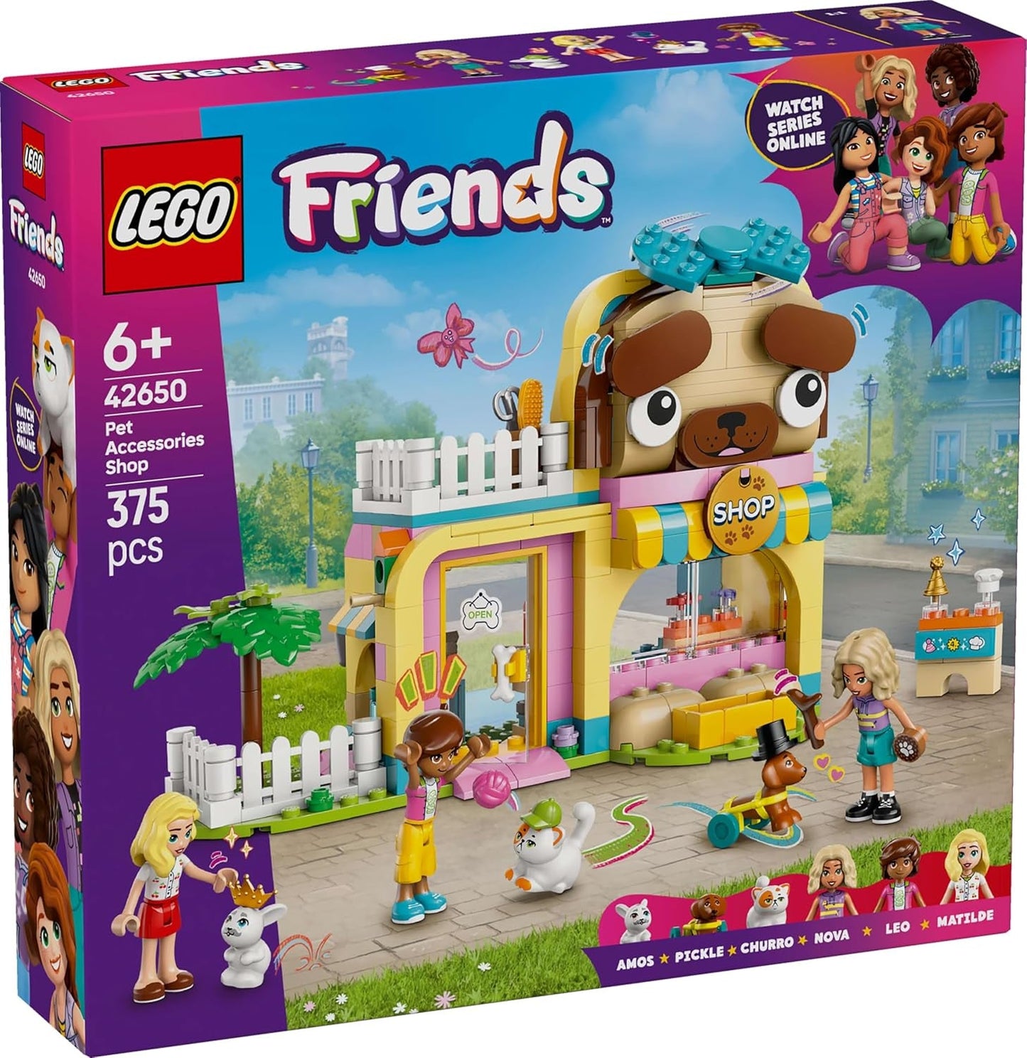 LEGO Friends Sklep z akcesoriami dla zwierząt Zestaw do zabawy w udawanie Zabawka edukacyjna dla 6-letnich dziewczynek 3 minifigurki i 3 figurki zwierząt Kot Pies Królik Pomysł na prezent dla dzieci 42650 Zestawy do budowania Besuche den LEGO-Store