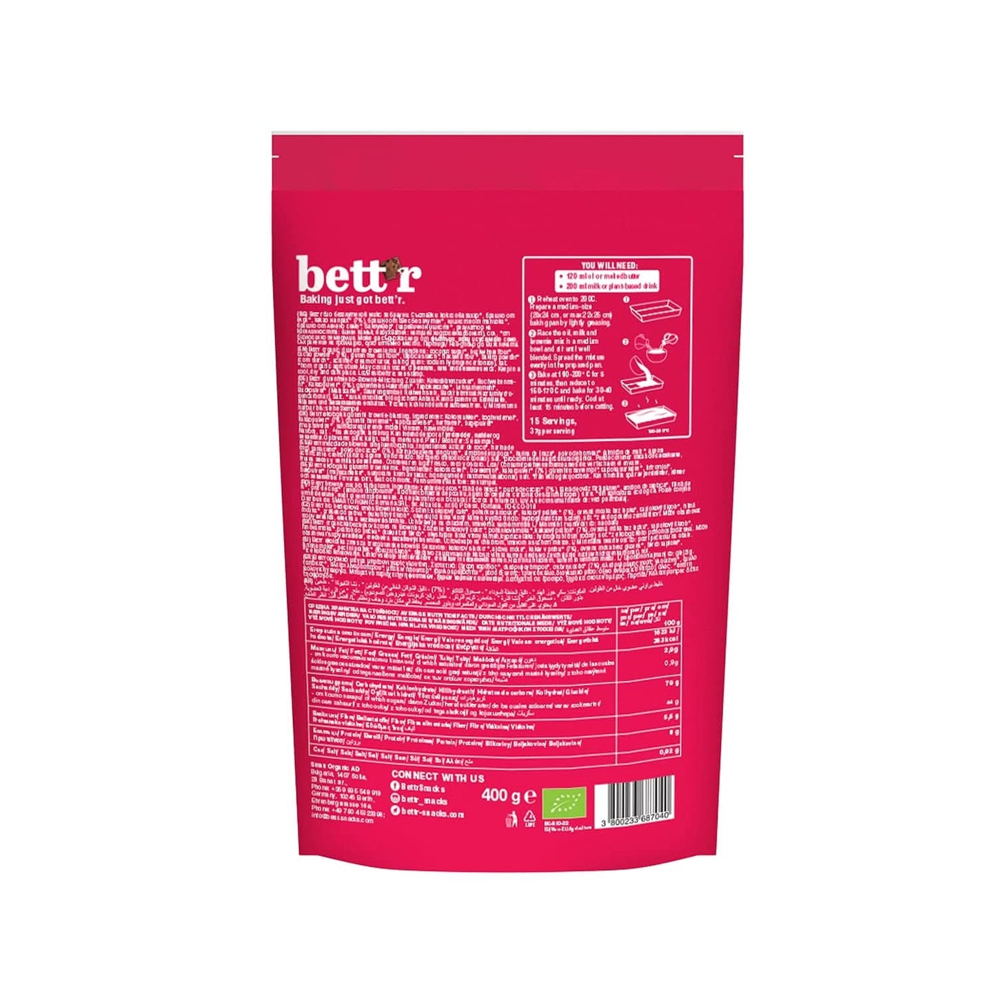 Bettr Organic Brownie Mix - Organiczne, wegańskie i bezglutenowe ciasteczka o bogatym smaku kakaowym, 6 x 400 gramów Kitchen Naty Shop