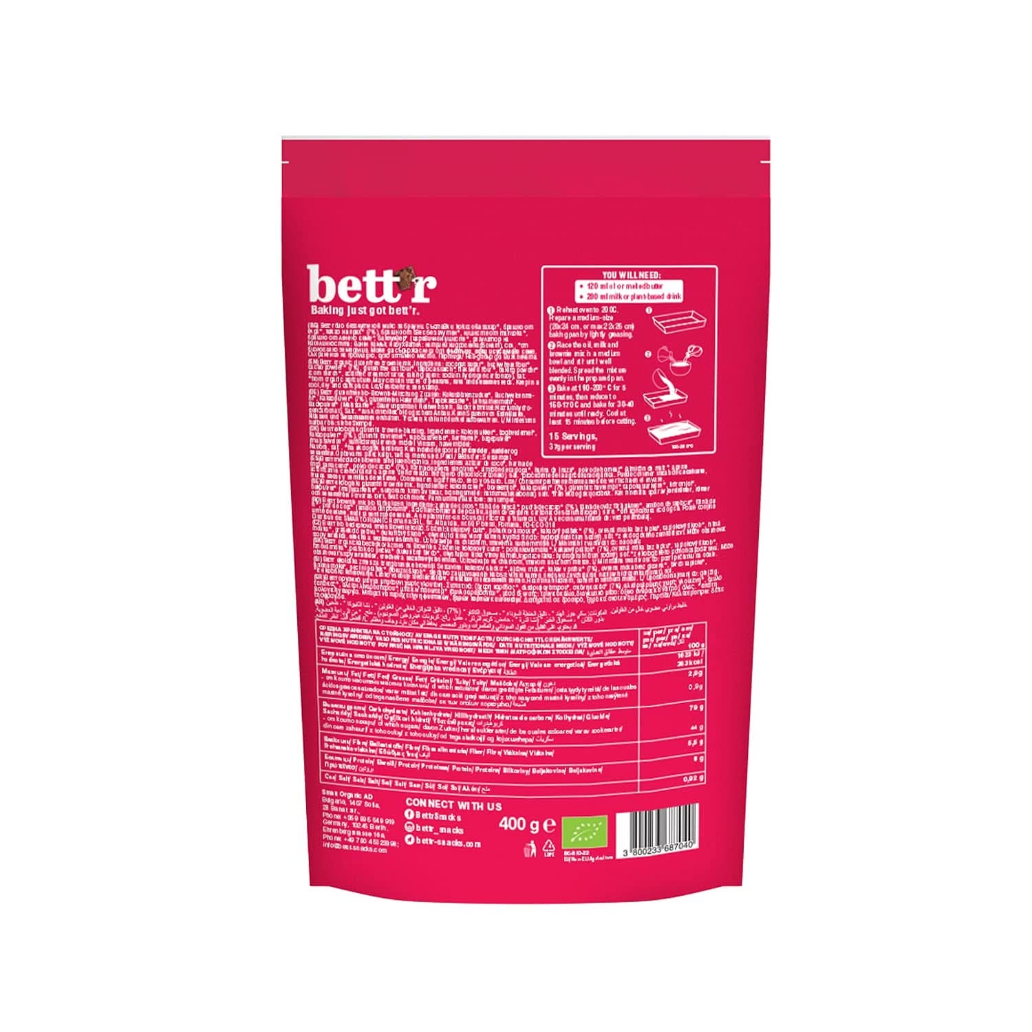 Bettr Organic Brownie Mix - Organiczne, wegańskie i bezglutenowe ciasteczka o bogatym smaku kakaowym, 6 x 400 gramów Kitchen Naty Shop