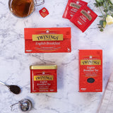 Twinings English Breakfast Tea Herbata czarna sypka w pudełku na herbatę Mocna czarna herbata z wysokiej jakości liści herbaty zbieranych z najlepszych plantacji herbaty na Sri Lance i w Indiach G, neutralna, 100 gramów