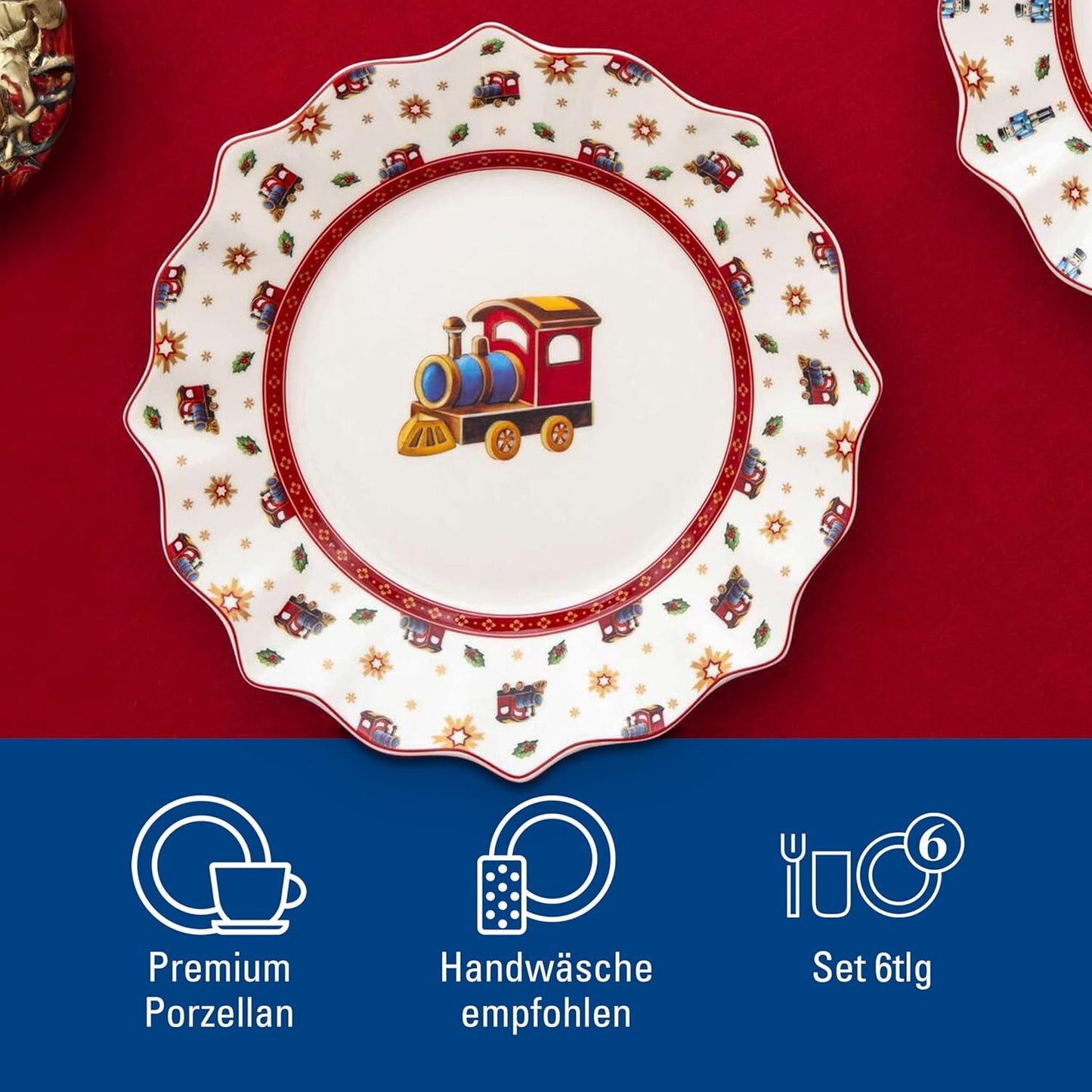 Villeroy & Boch - Zestaw śniadaniowy Toy's Delight dla 2 osób, wzór lokomotywy, 6 sztuk, kolorowy, bożonarodzeniowy, zestaw obiadowy z talerzami, filiżankami i miskami na śniadanie, świąteczne zastawy stołowe, porcelana Premium