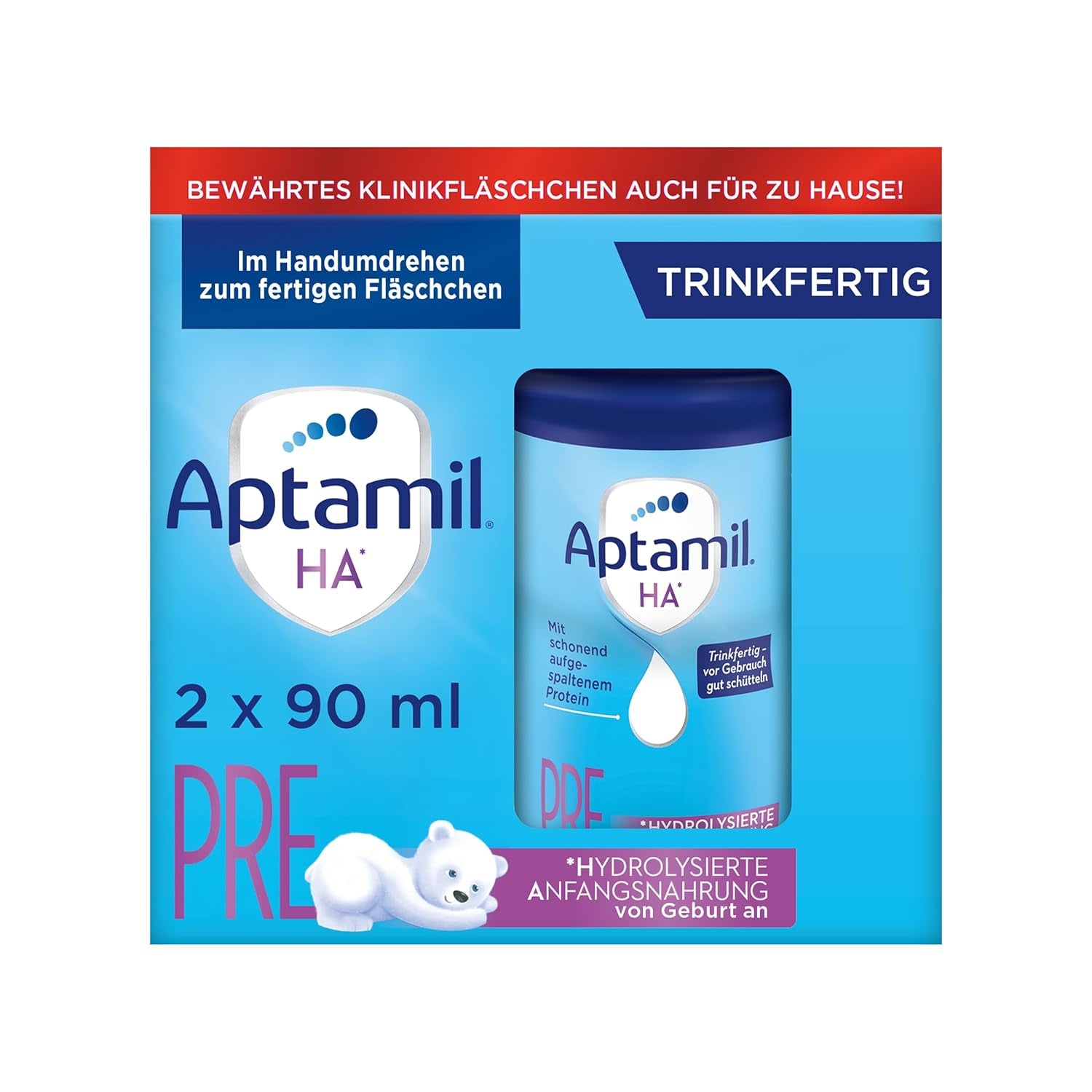 Aptamil HA Pre Ready to Drink – Mleko hydrolizowane dla niemowląt od urodzenia – 4 x 2 x 90 ml