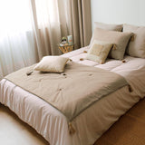 Koc Enjoy Home, beżowy, naturalny, z 4 pomponami z juty, 90 x 190 cm, 100% bawełna, certyfikat Oeko-Tex, kolekcja Panama Koce i kołdry Naty Shop