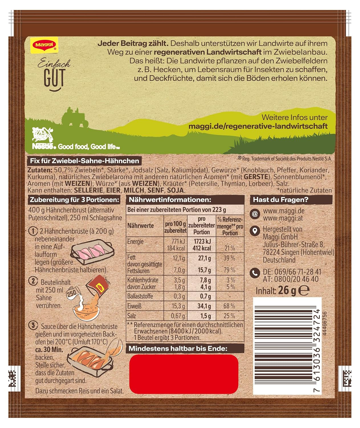 MAGGI Fix für Zwiebel-Sahne Hähnchen, Würzmischung, mit natürliche Ingredient*, für 3 Porcje, 1 opakowanie (1 x 26 g)