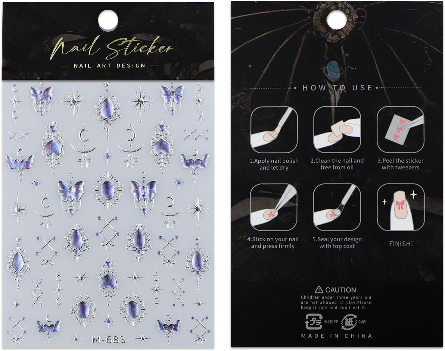 JMEOWIO 3D Nagelsticker Blauer Nail Art Naklejka Selbstklebend Nagelaufkleber 5D Stereoskopisch Mondstern Dekoration Nageldesign Zubehör 1 Blatt