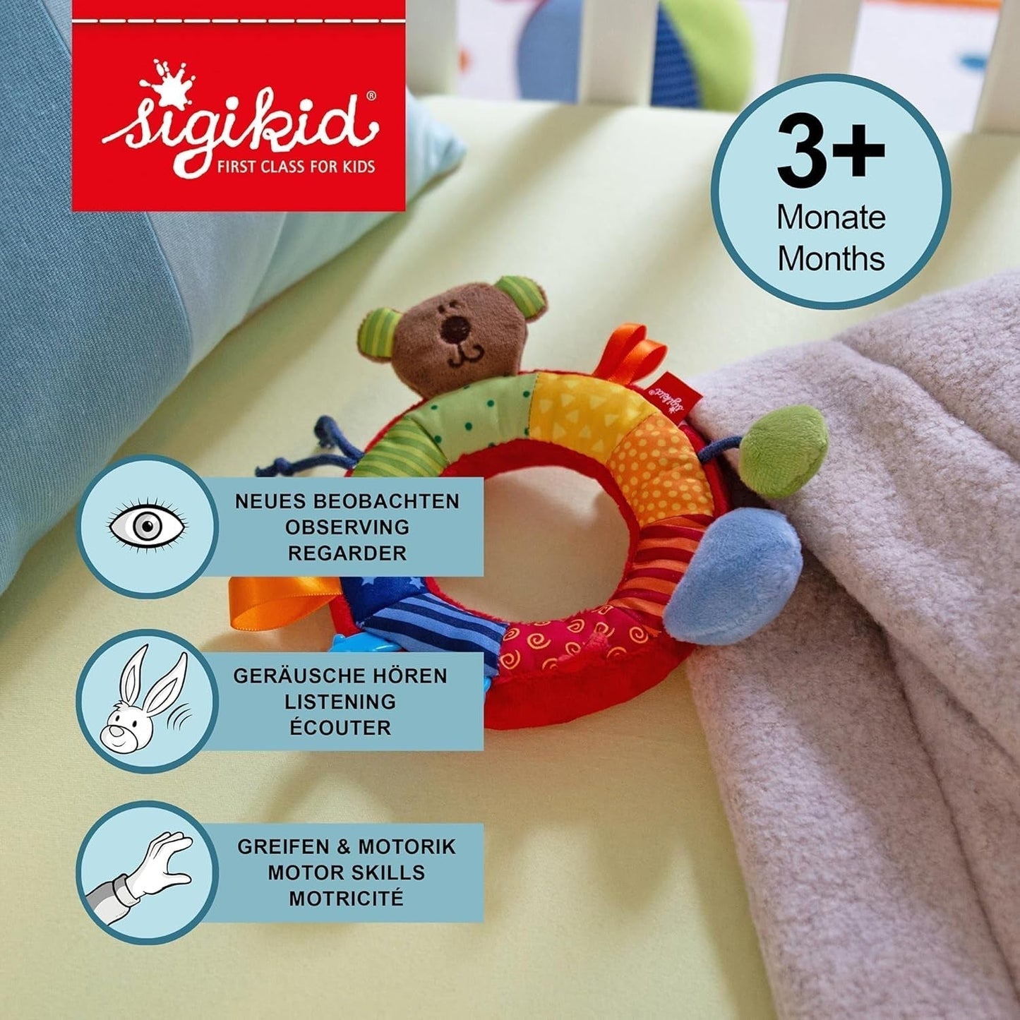 SIGIKID 40490 Aktywny pierścień Baby Activity PlayQ Zabawka dla dziewczynek i chłopców polecana dla dzieci od 3 miesiąca wielokolorowy Baby Toys Naty Shop