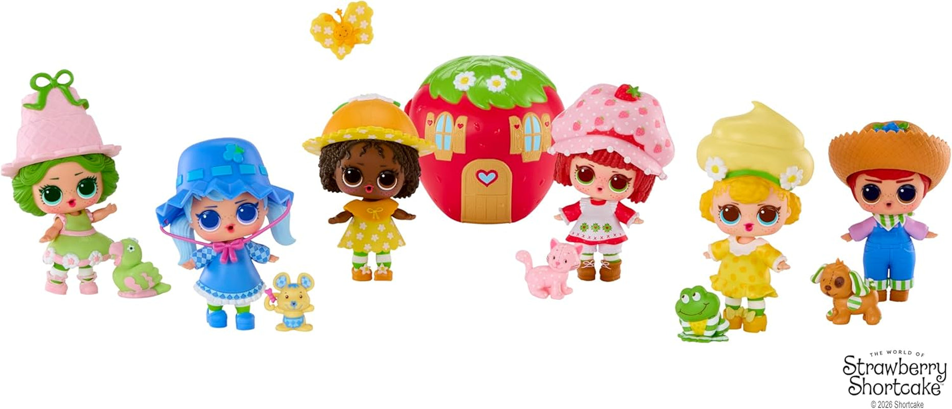 LOL niespodzianka! Loves Strawberry Shortcake Tots - Kolekcjonerskie pachnące lalki z 7 niespodziankami, zwierzakiem, modą, butami, kapeluszem, zestawem do zabawy z truskawkowym ciastkiem Cabrio, wiek 4+