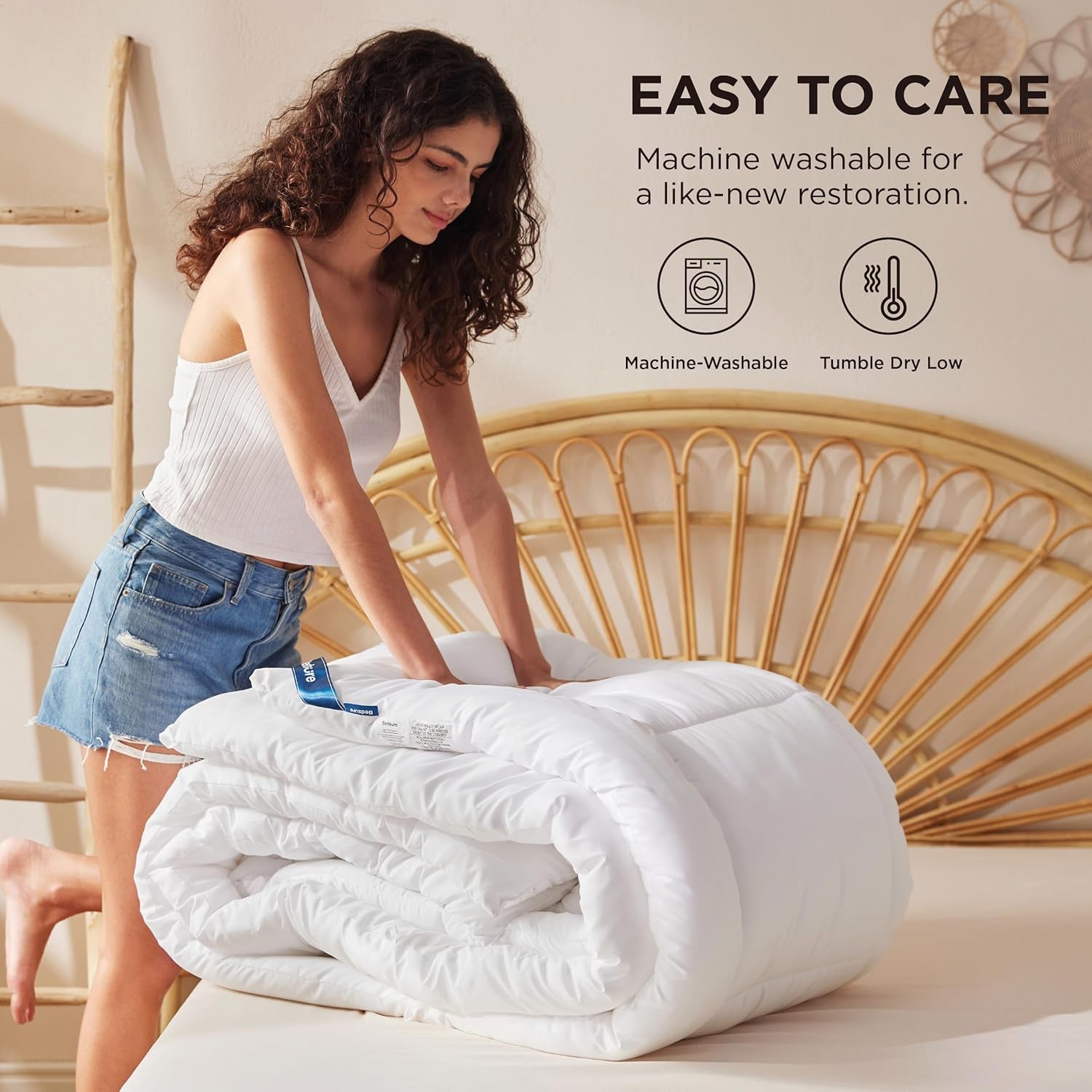 BEDSURE Pikowana kołdra pełna/królowa (88"X88") Białe kołdry i kołdry Naty Shop