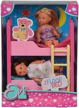 Simba 108178046 105733847 - Łóżko piętrowe Evi Love 2 / z dwiema lalkami Evi / z łóżkiem piętrowym / z akcesoriami / lalka do przebierania / 12 cm, dla dzieci od 3 lat