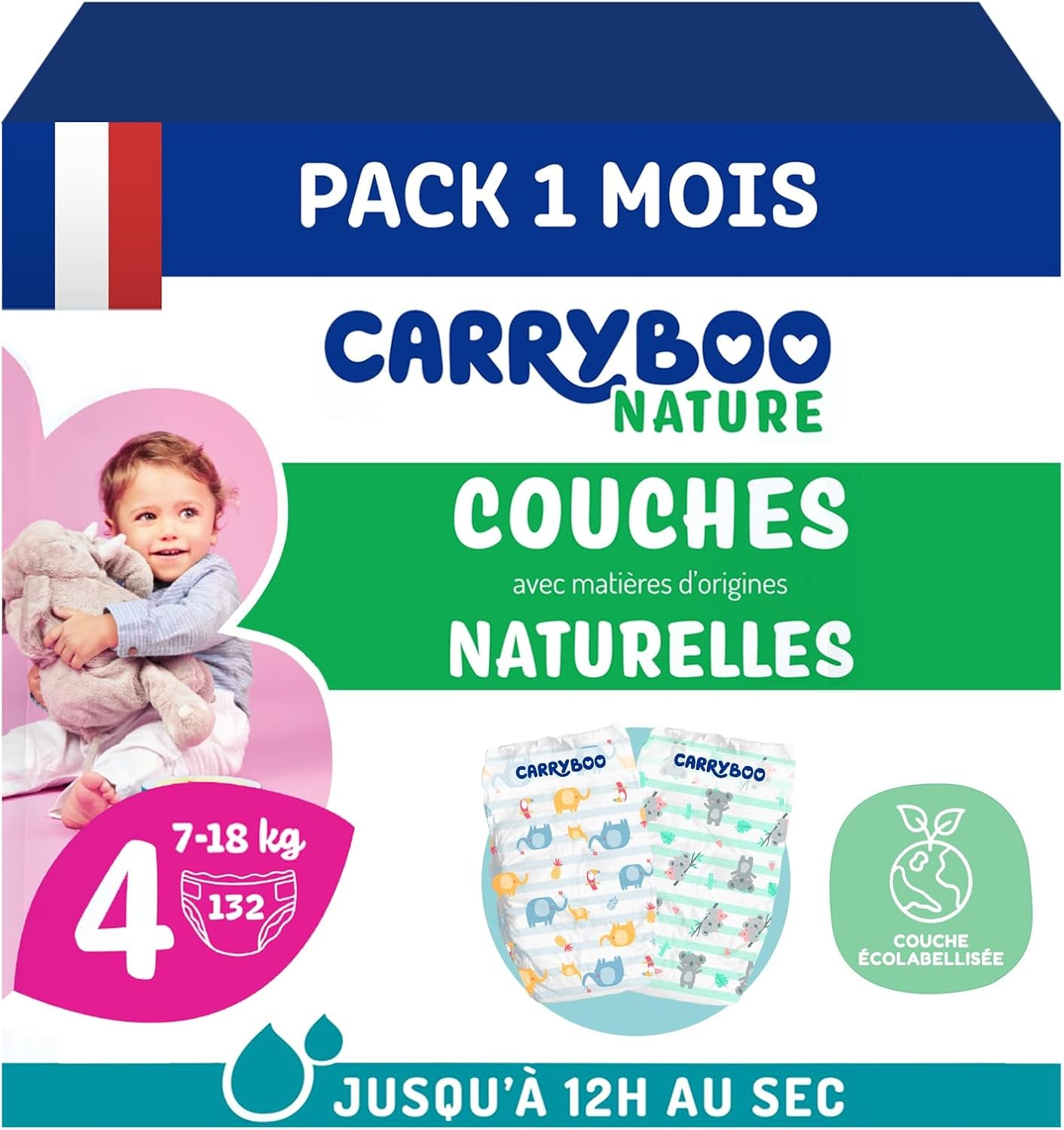 - Rozmiar pieluszki 4 (7 – 18 kg) – dla skóry wrażliwej – naturalny i bardzo chłonny – 12 godzin szczelności – ohne unerwünschte Inhaltsstoffe – wyprodukowano we Francji – 132 pieluszki