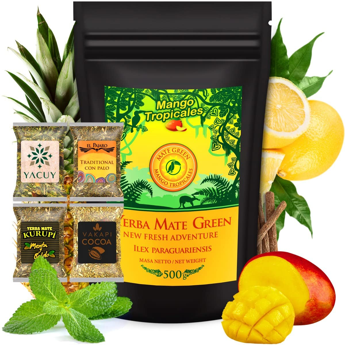Zestaw do herbaty Yerba Mate ● Herbata Mango Tropicales Mate 500G ● Zestaw do herbaty Mate 4X25G ● Herbata Mate z Owocami ● Herbata Yerba Mate z Mango, Ananasem, Cytryną