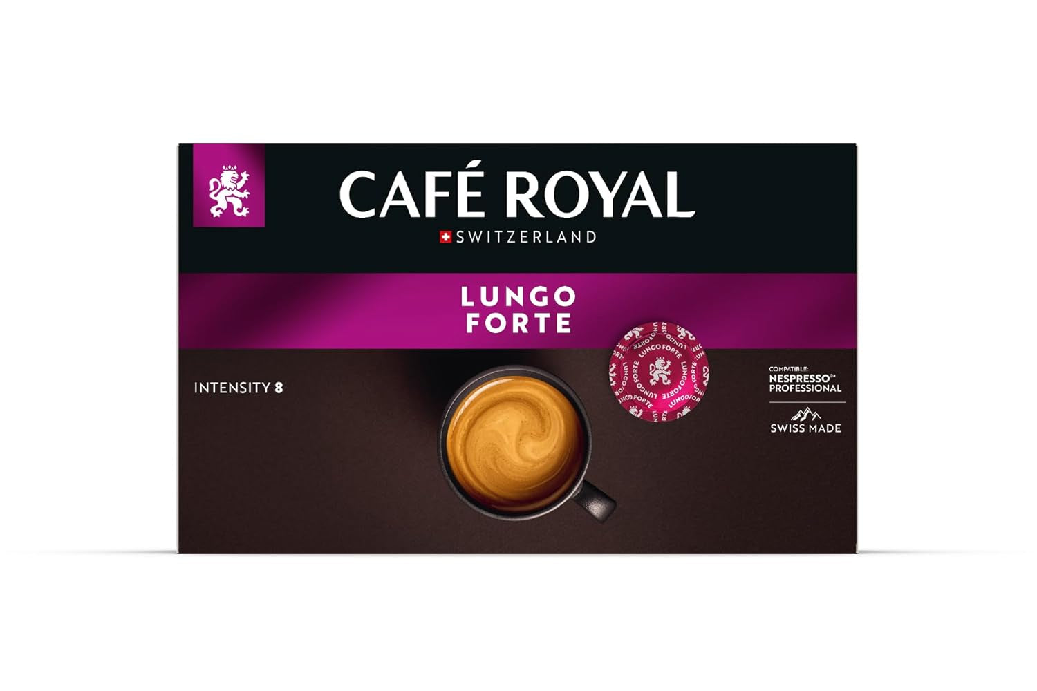 Café Royal Professional Pads, Lungo Forte, 50 Nespresso (R) kompatybilne podkładki dla biura i gastronomii, zertifiziert Rainforest Alliance, 100 Prozent Arabica Kaffee, Intensität 8