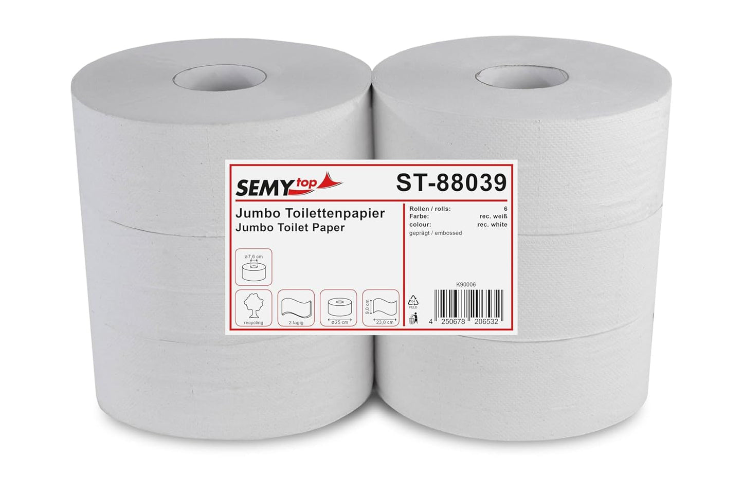 Papier toaletowy Semi Top ST-88039 Jumbo, 2-warstwowy, makulaturowy, średnica 25 cm (6 szt. w opakowaniu)