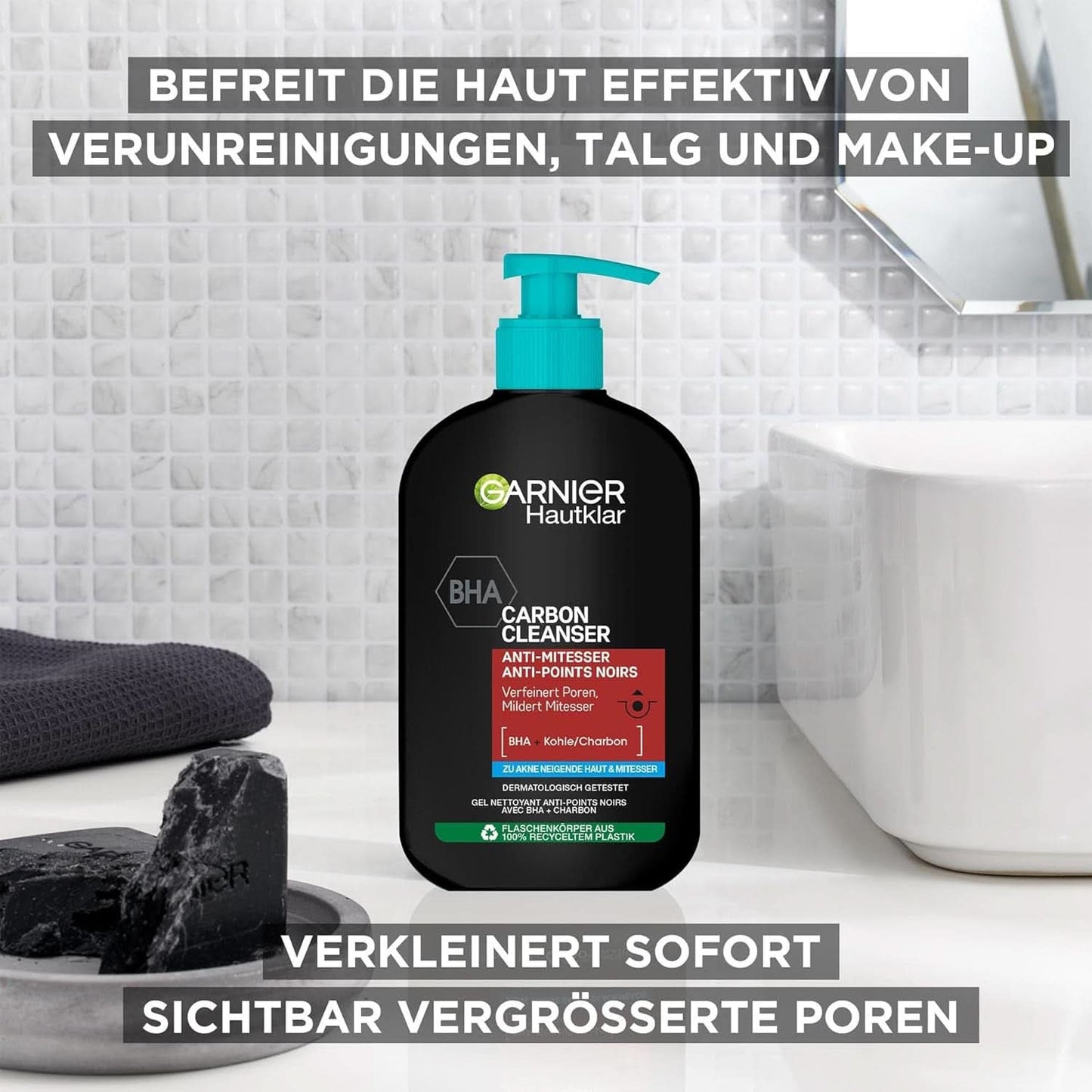 Garnier Charcoal Cleanser Żel do mycia twarzy przeciw zaskórnikom i wypryskom 250ml Pod prysznic i do kąpieli Naty Shop