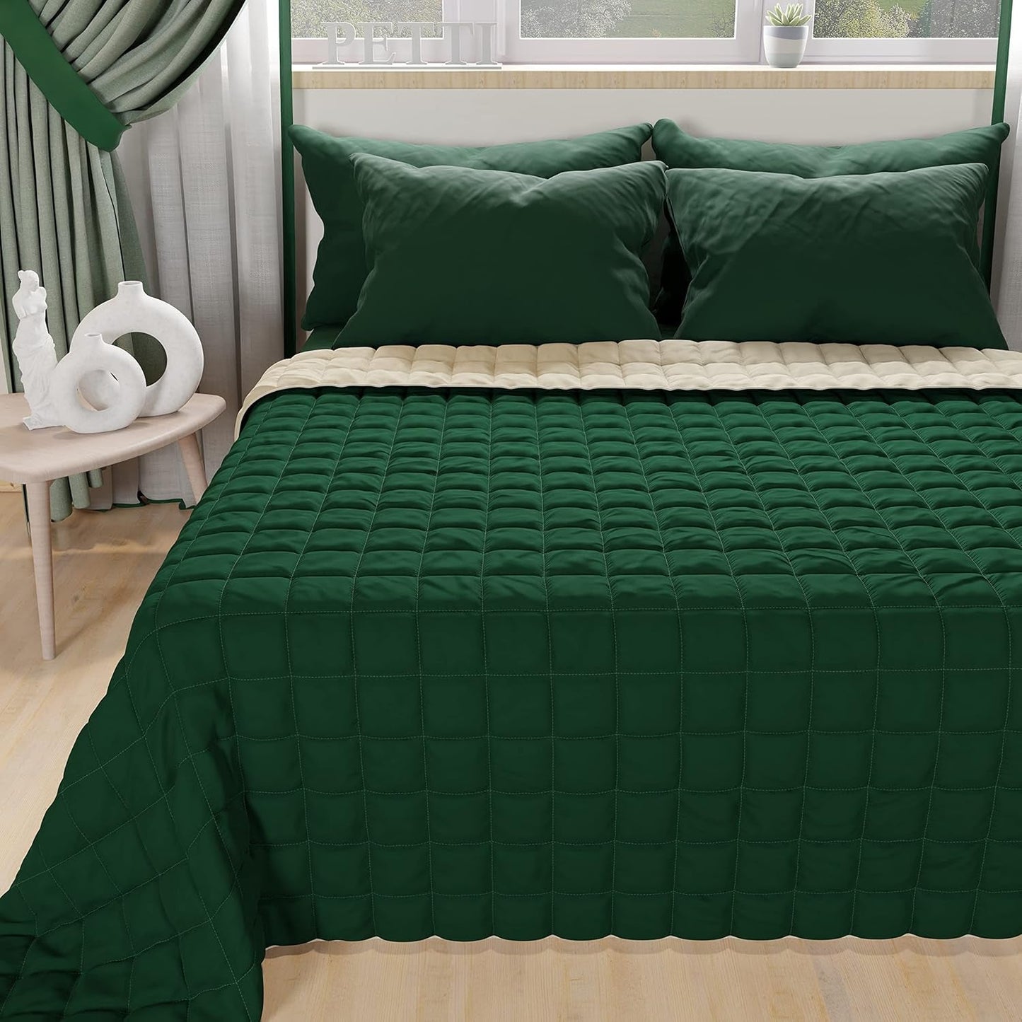 PETTI Artigiani Italiani - Narzuta pojedyncza Dwustronna narzuta wiosenna Midnight Blue White 100% Made in Italy Kołdry i kołdry Naty Shop Verde Taupe Una Piazza E Mezza