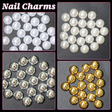 GZMAYUEN 920 szt. Złoto srebro Flatback Perlen Für Nägel, Halbrunde Weiße Beige Nail Perlen, Kleine Halbrunde Flatback Perlen Für DIY Nail Art Decor