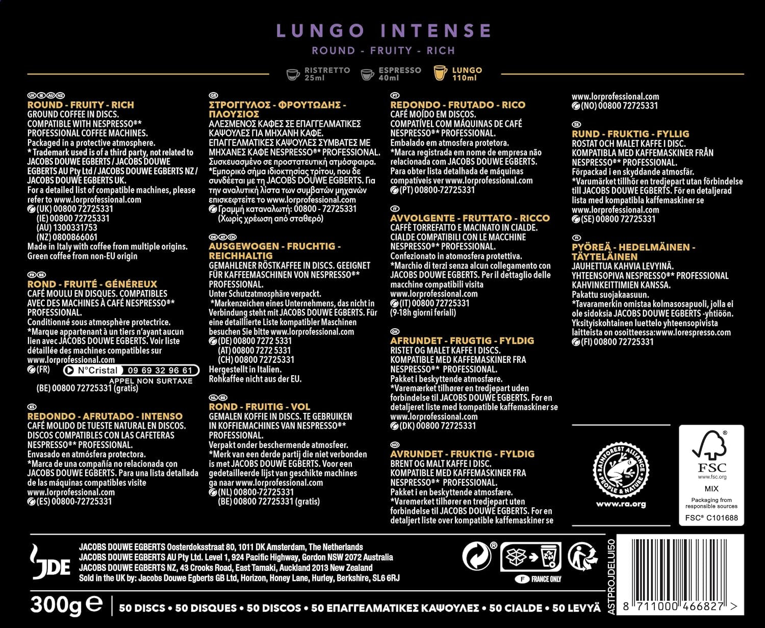 L'OR Suprême Lungo Intense 5, łagodny, Intensität 5/10, kompatybilny z Nespresso* Pro Kaffeekapseln, 50 Kapseln