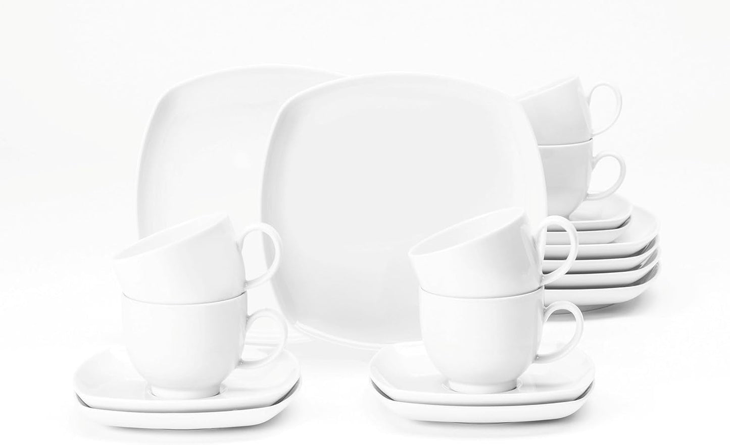 Seltmann Weiden 4052212122489 Kaffeeservice 18-teilig eckig Lido weiß, Porzellan, 220 mililitrów, Bunt