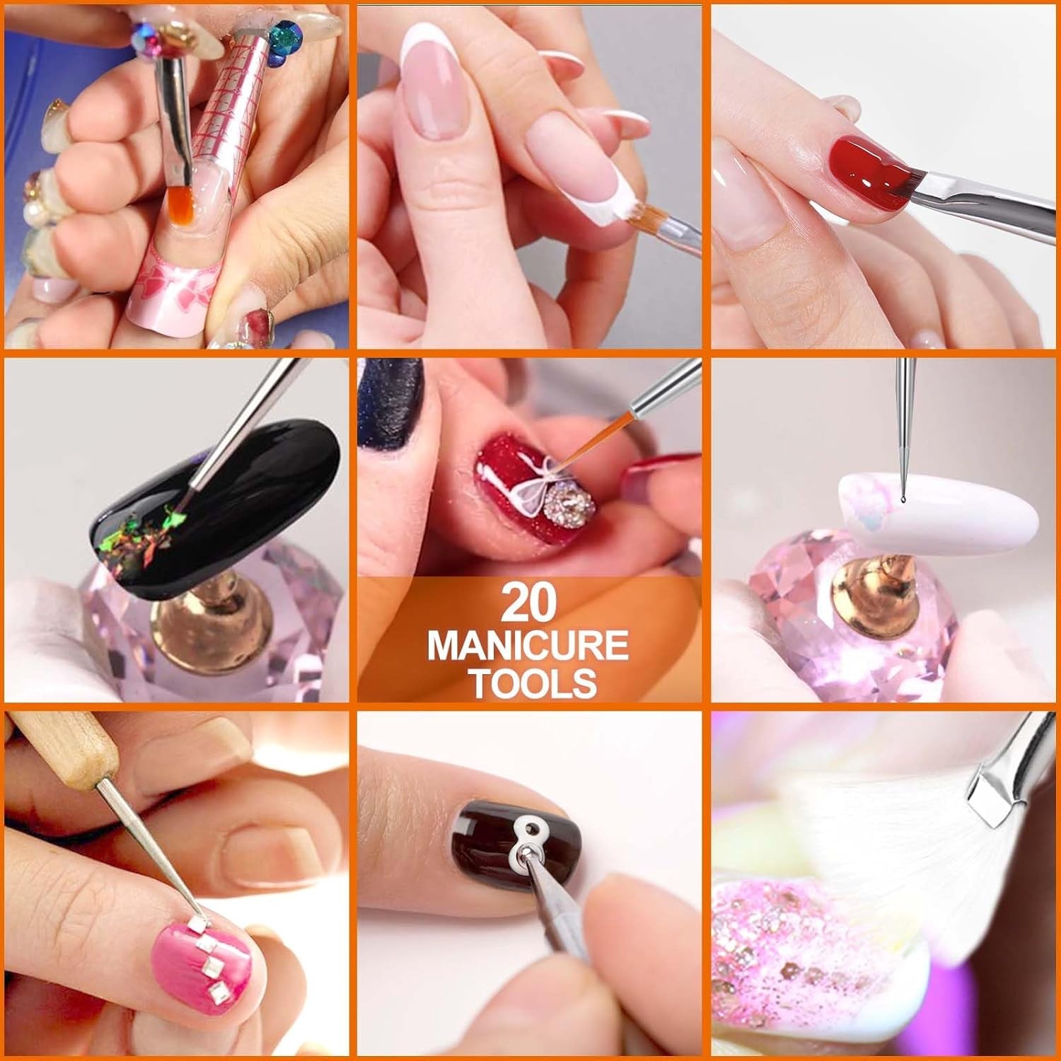 Hanyousheng 20 Stück Nagel Pinsel Set, 15 Stück Nageldesign Pinsel, 5 Stück Nail Art Rozsianych narzędzi do samodzielnego projektowania paznokci