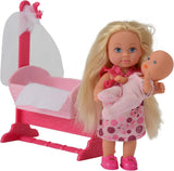 Simba 105736242 - Evi Love Doll Cradle 2 Różne Evi jako niania z kołyską i modną lalką dla niemowląt 12 cm od 3 lat i więcej