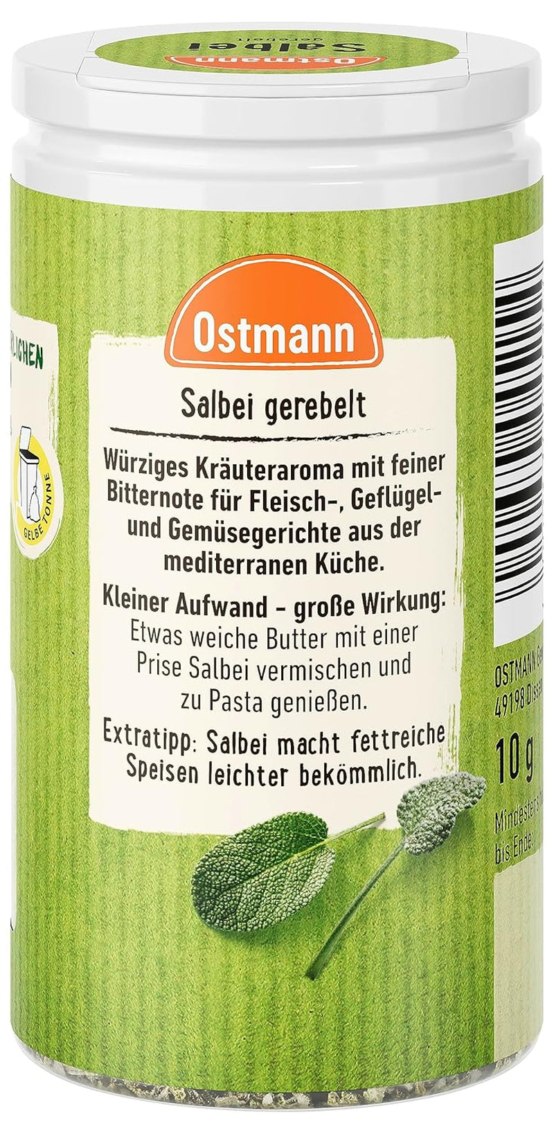 Ostmann Gewürze - Szałwia gerebelt | Würziges Kräuteraroma für Fleisch- und Gemüsegerichte | 10 g w dawce