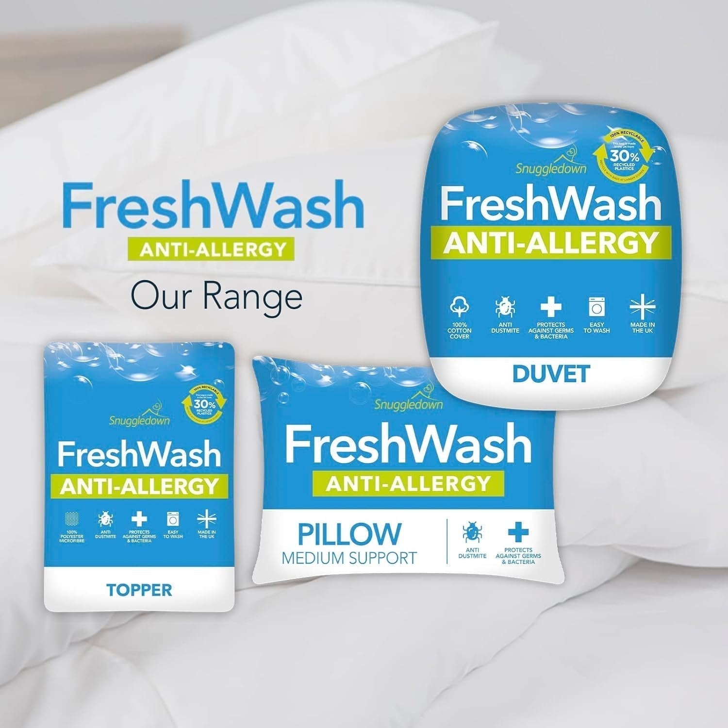 Kołdra dla alergików Snuggledown Freshwash, 13,5 Tog Winter Warm, bawełniana, biała, łóżko pojedyncze. Kołdry i kołdry Naty Shop